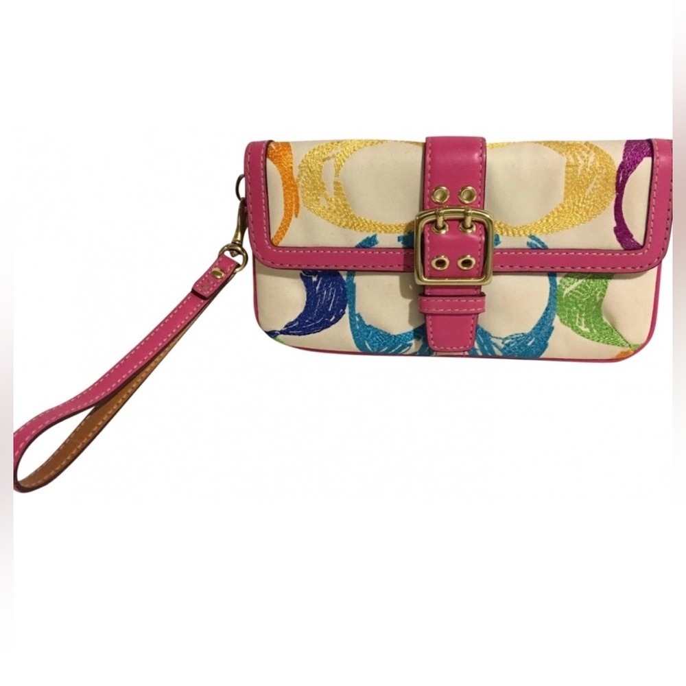 Coach vintage CC signature print canvas wristlet with gold tone hardware - Picture 1 of 5